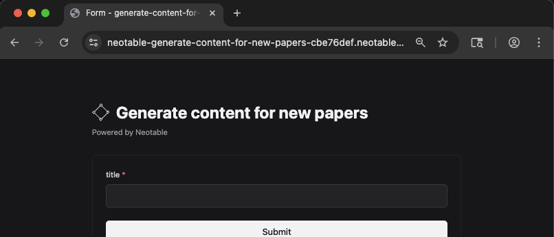 Deployed form with shareable link for data entry